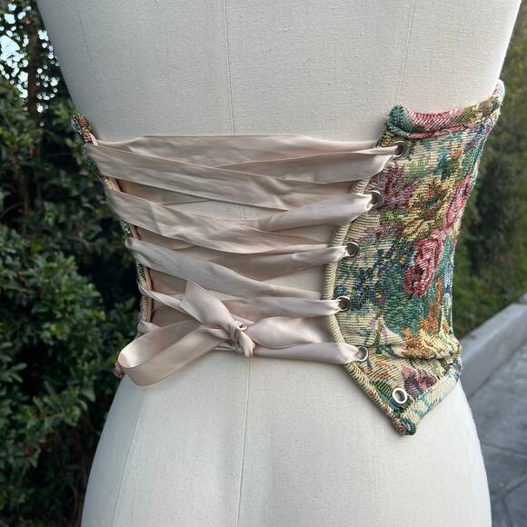 Tic Toc Floral Tapestry Lace Up Corset Women’s Small Cottage - Picture 2 of 10